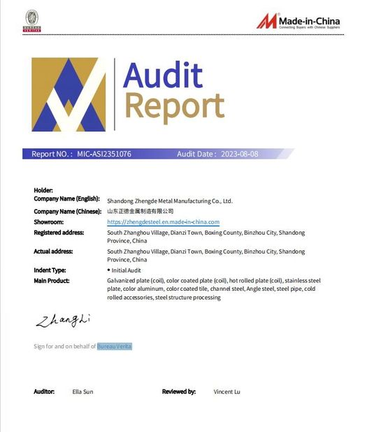 China SHANDONG ZHENGDEMETAL MANUFACTURING CO.,LTD. certification